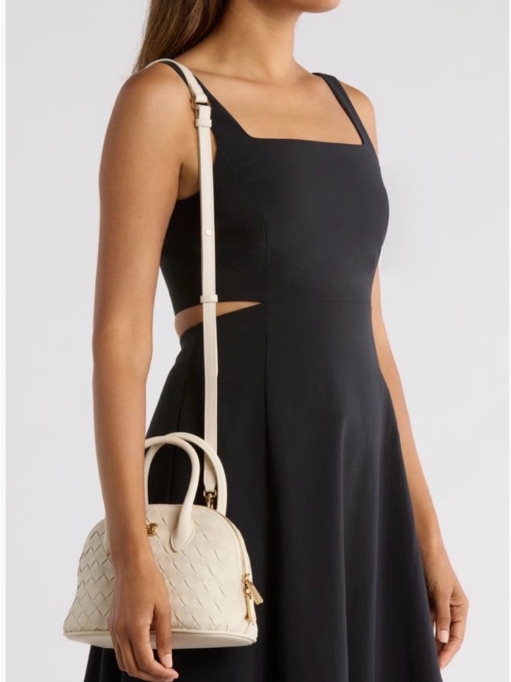 Sam Edelman Cream Woven Leather Mini Dome Crossbody Bag